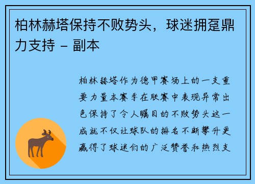 柏林赫塔保持不败势头，球迷拥趸鼎力支持 - 副本